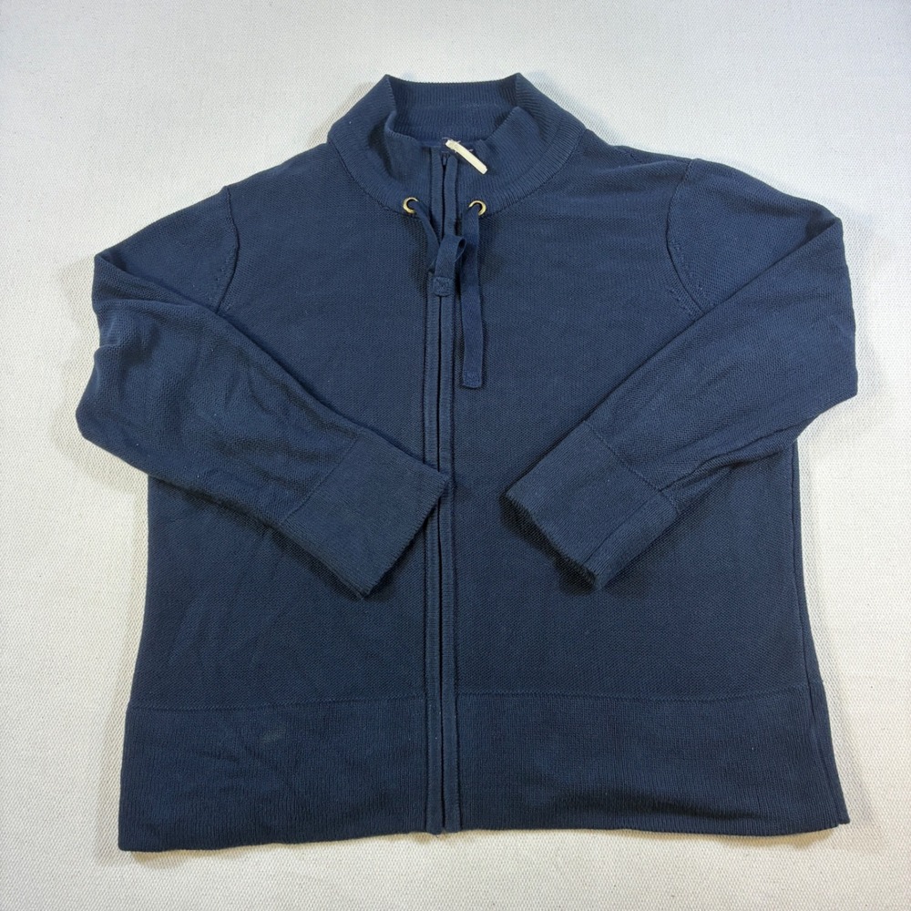 Vineyard‎ Vines Women's XL Navy Blue Full Zip 100% Cotton Knit Sweater Mock Neck